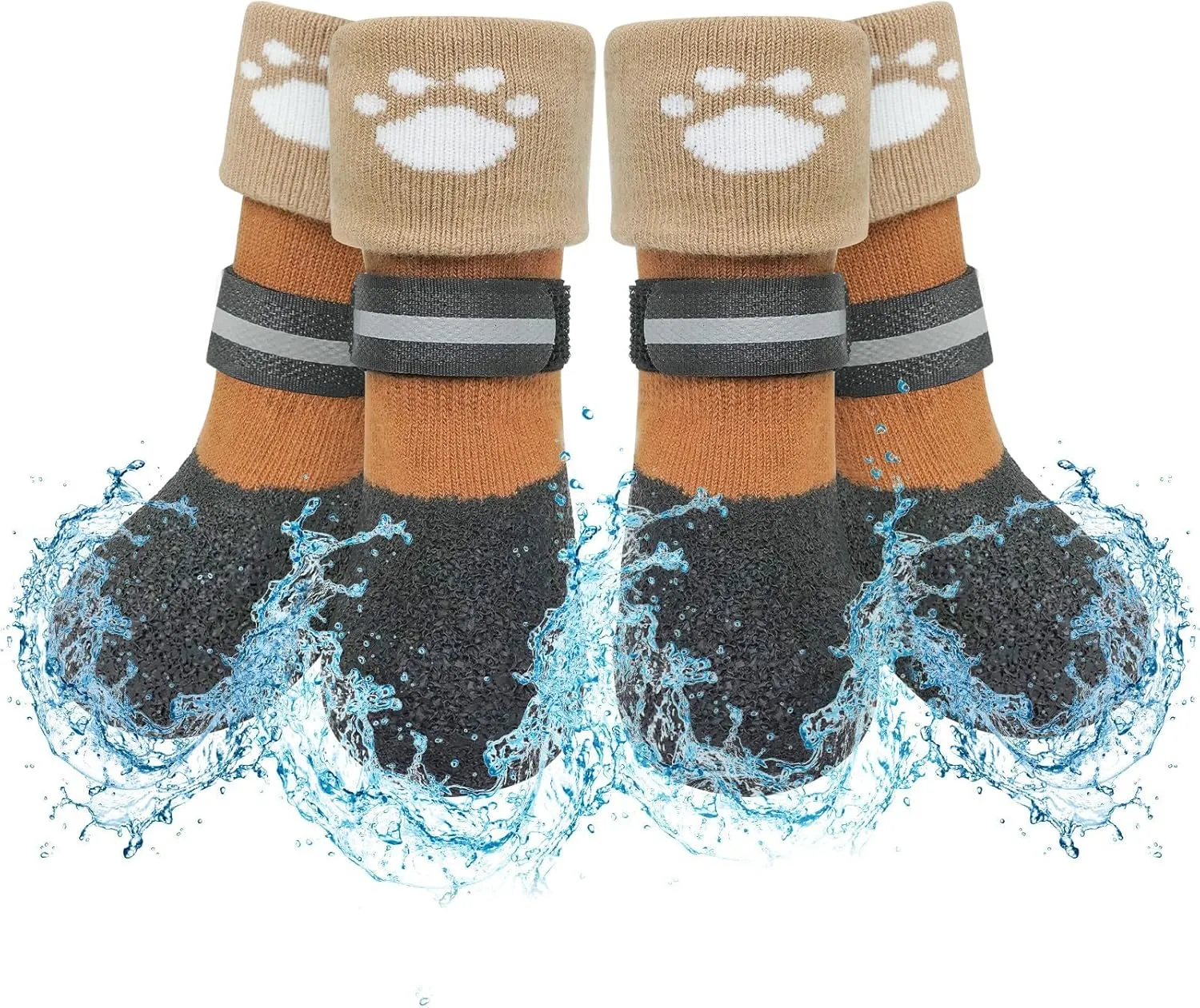SCENEREAL Anti Slip Dog Socks Boots, Dog Shoes for Hot/Cold Pavement Snow Rain Days, Waterproof Grip Doggy Booties for Hardwood Floor, Winter Paw Protectors for Small Medium Large Senior Old Dogs