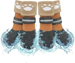 SCENEREAL Anti Slip Dog Socks Boots, Dog Shoes for Hot/Cold Pavement Snow Rain Days, Waterproof Grip Doggy Booties for Hardwood Floor, Winter Paw Protectors for Small Medium Large Senior Old Dogs