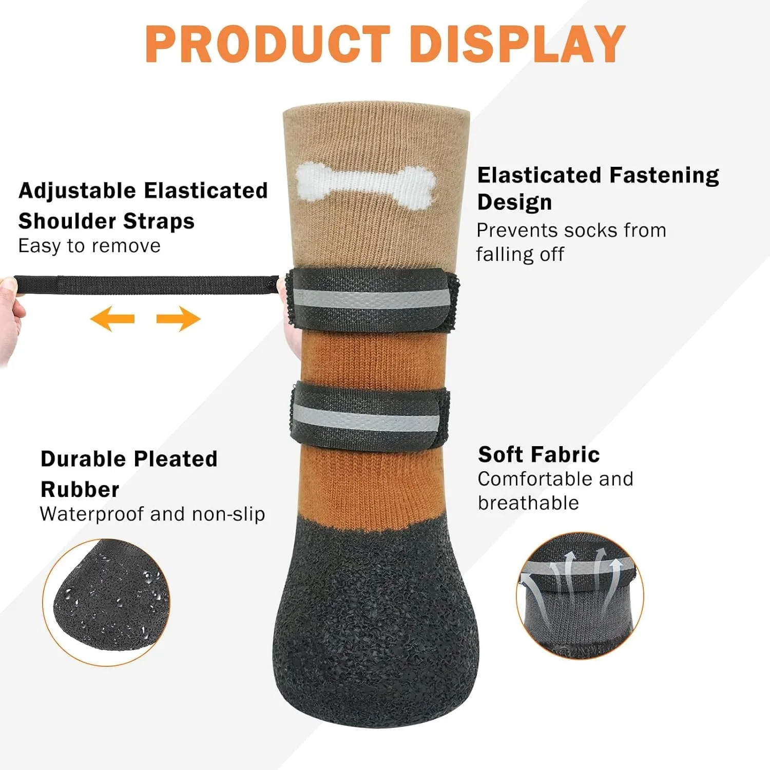 SCENEREAL Anti Slip Dog Socks Boots, Dog Shoes for Hot/Cold Pavement Snow Rain Days, Waterproof Grip Doggy Booties for Hardwood Floor, Winter Paw Protectors for Small Medium Large Senior Old Dogs