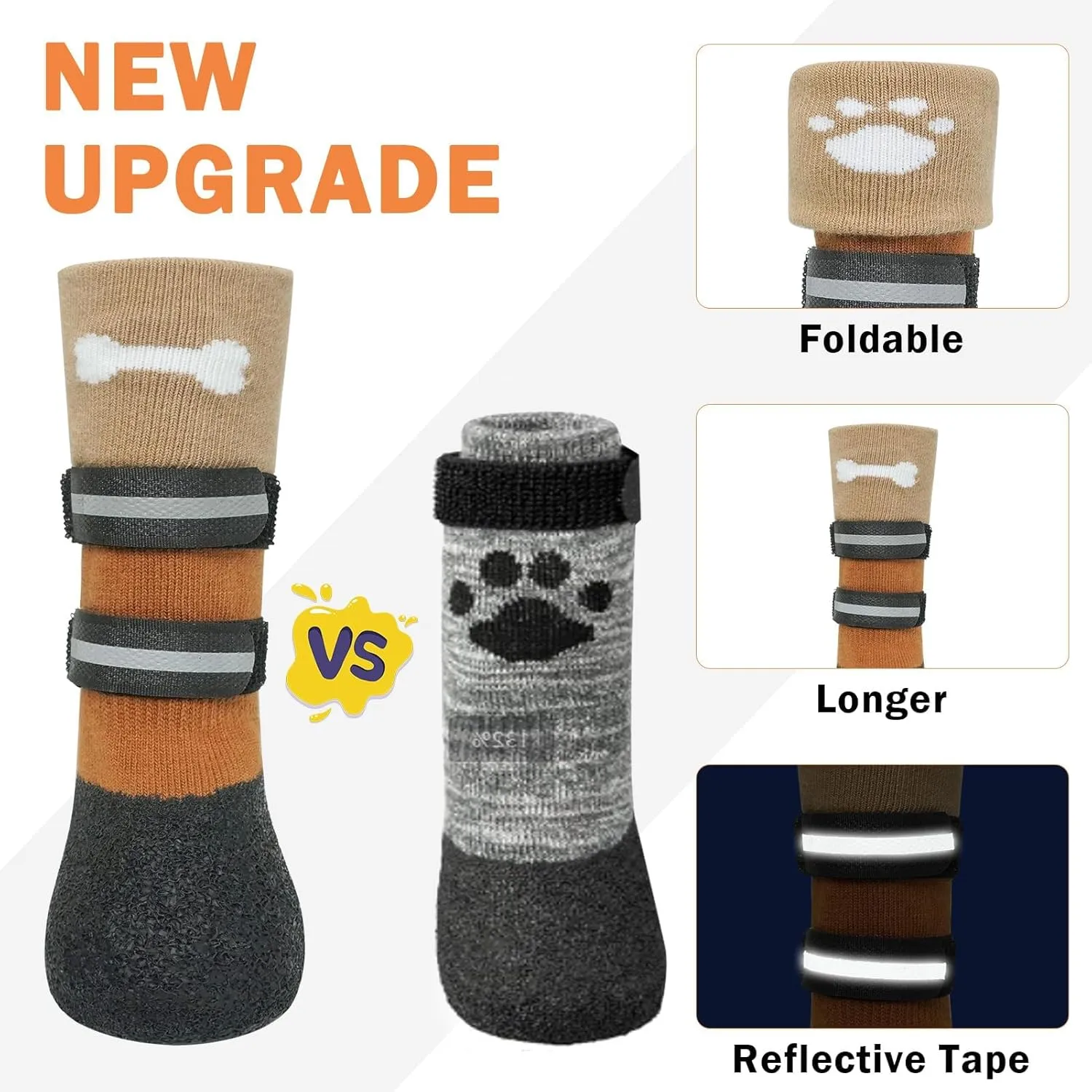 SCENEREAL Anti Slip Dog Socks Boots, Dog Shoes for Hot/Cold Pavement Snow Rain Days, Waterproof Grip Doggy Booties for Hardwood Floor, Winter Paw Protectors for Small Medium Large Senior Old Dogs