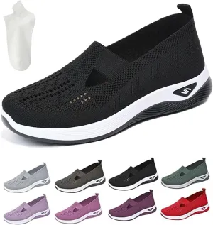 Selleren Orthopedic Shoes, Women's Comfortable Breathable Knitted Sneakers, Woven Cut-Out Orthopedic Soft Arch Support Walking Shoes, Slip-On Sneakers for Women