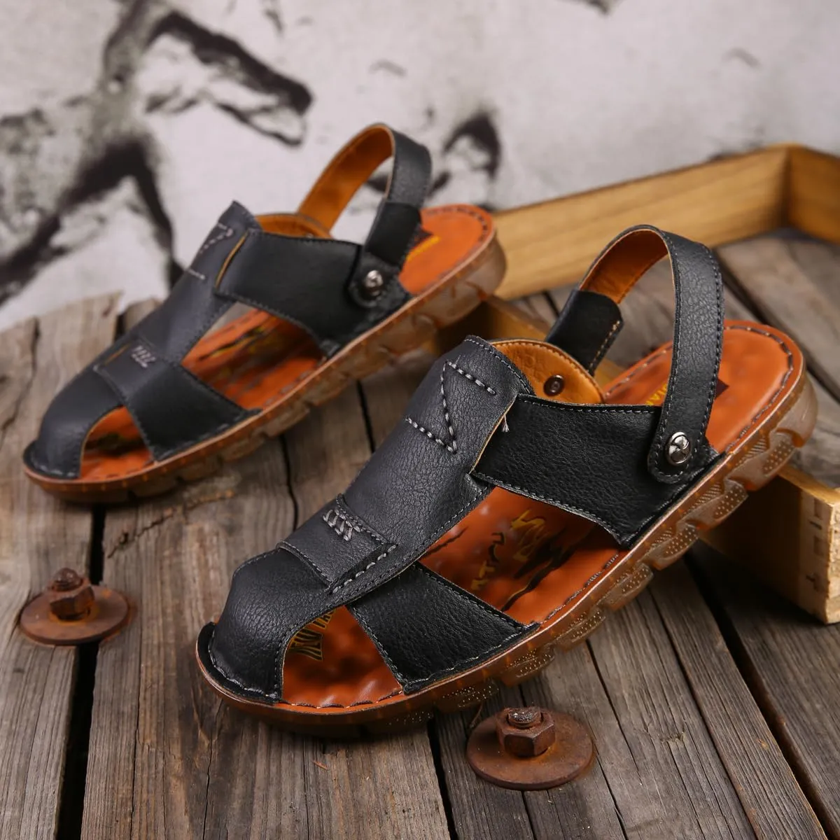 Shaire Men's Casual Sandals Slippers Beach Sandals Men's Closed Toe Fisherman Sandals
