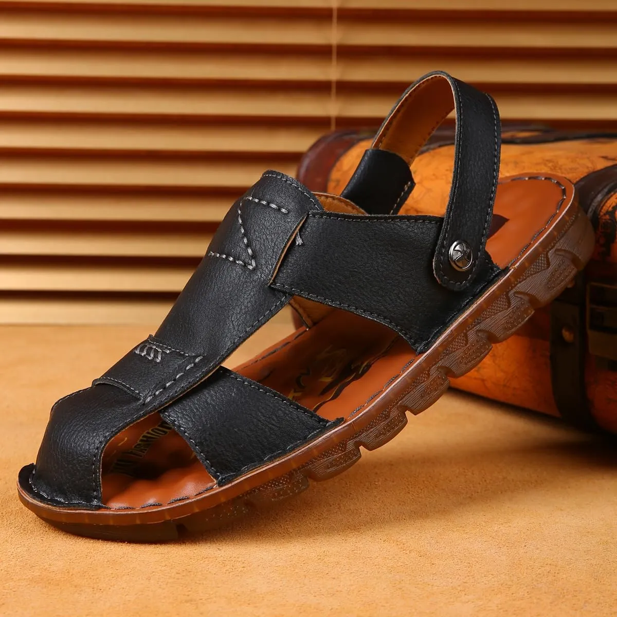 Shaire Men's Casual Sandals Slippers Beach Sandals Men's Closed Toe Fisherman Sandals