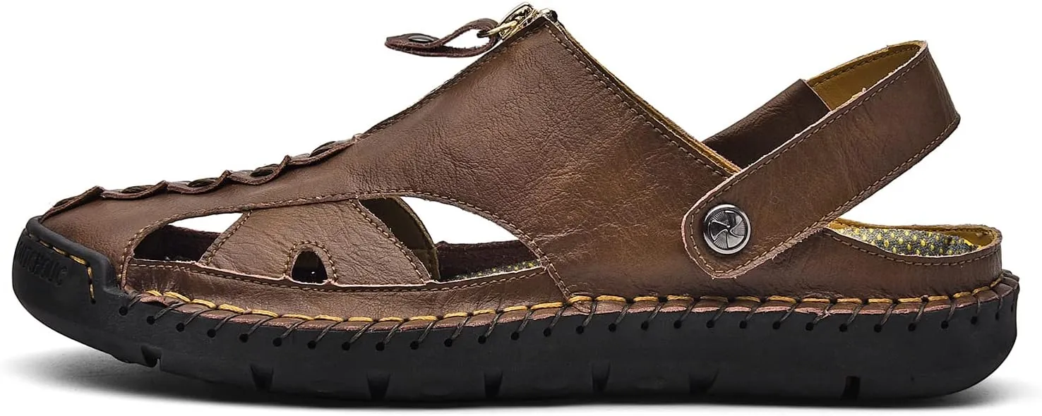 Shaire Men'S Sandals Outdoor Leather Closed Toe Beach Shoes