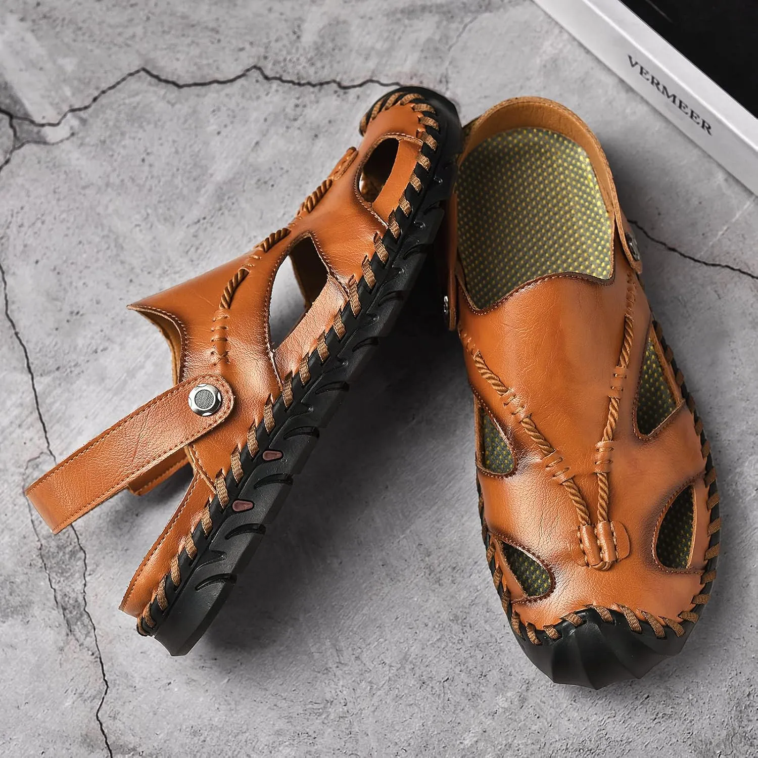 Shaire Men'S Sandals Outdoor Leather Closed Toe Beach Shoes
