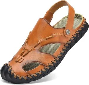 Shaire Men'S Sandals Outdoor Leather Closed Toe Beach Shoes