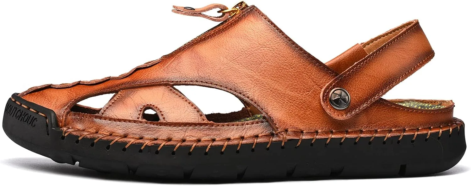 Shaire Men'S Sandals Outdoor Leather Closed Toe Beach Shoes