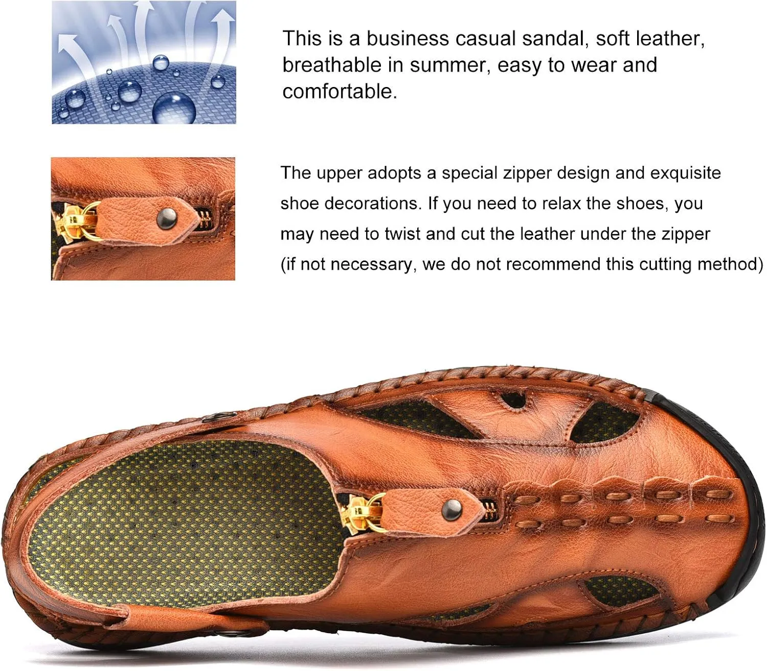 Shaire Men'S Sandals Outdoor Leather Closed Toe Beach Shoes
