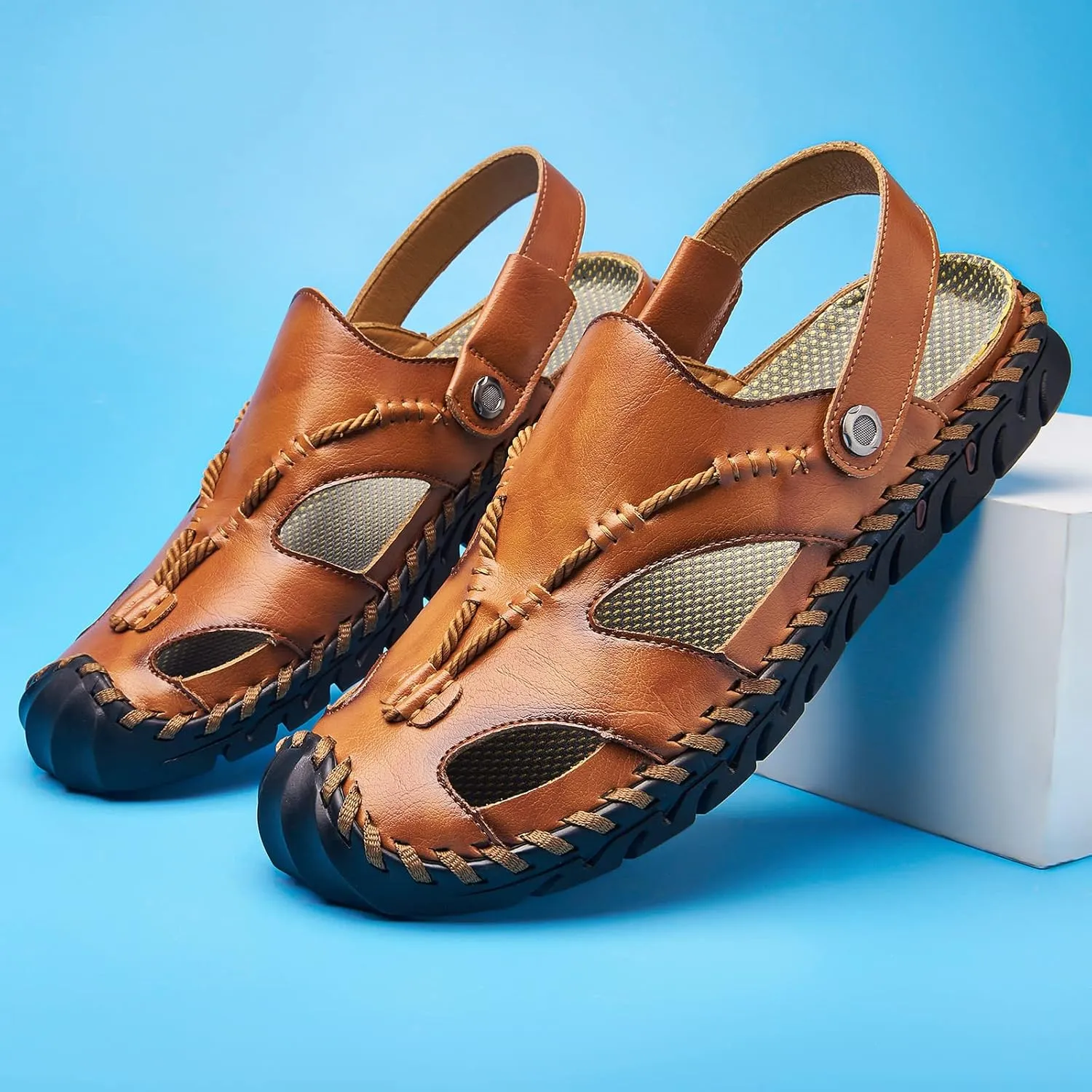Shaire Men'S Sandals Outdoor Leather Closed Toe Beach Shoes