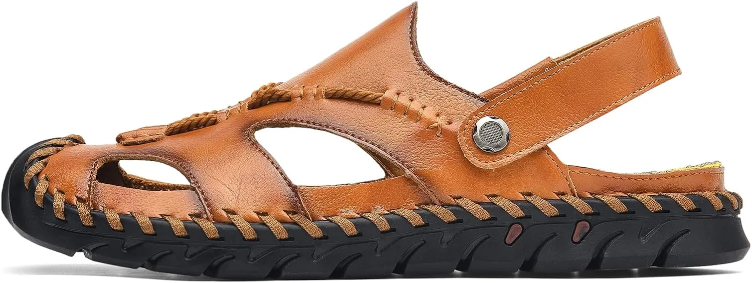 Shaire Men'S Sandals Outdoor Leather Closed Toe Beach Shoes