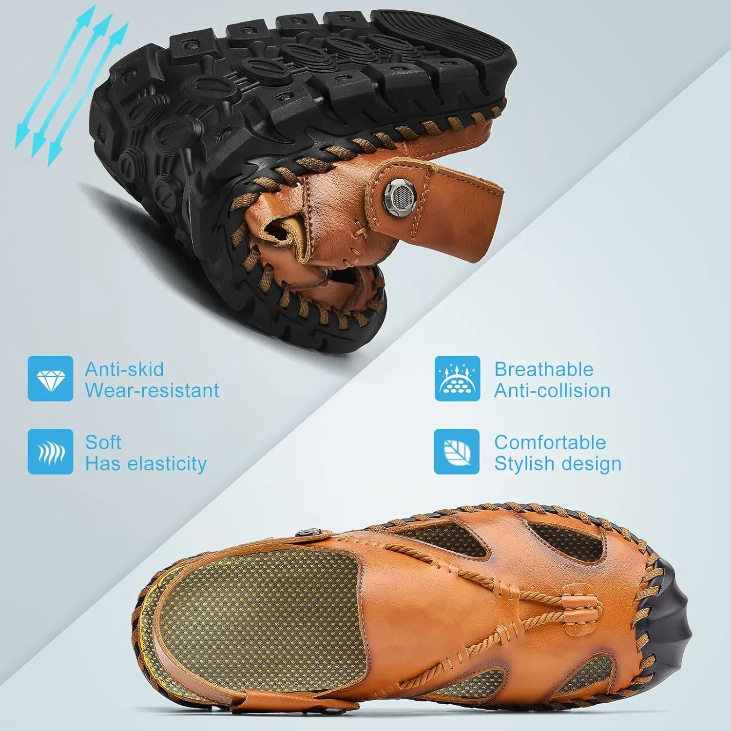 Shaire Men'S Sandals Outdoor Leather Closed Toe Beach Shoes