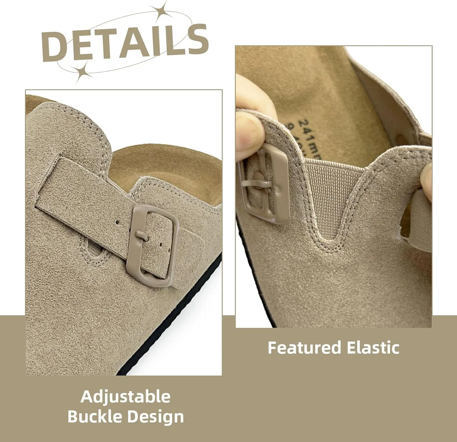 sharllen Women's Suede Clogs Leather Mules Arch Support Sandals Men's Potato Shoes Platform Boots Slippers for Women Comfort Cork Footbed Strap Adjustable Buckle