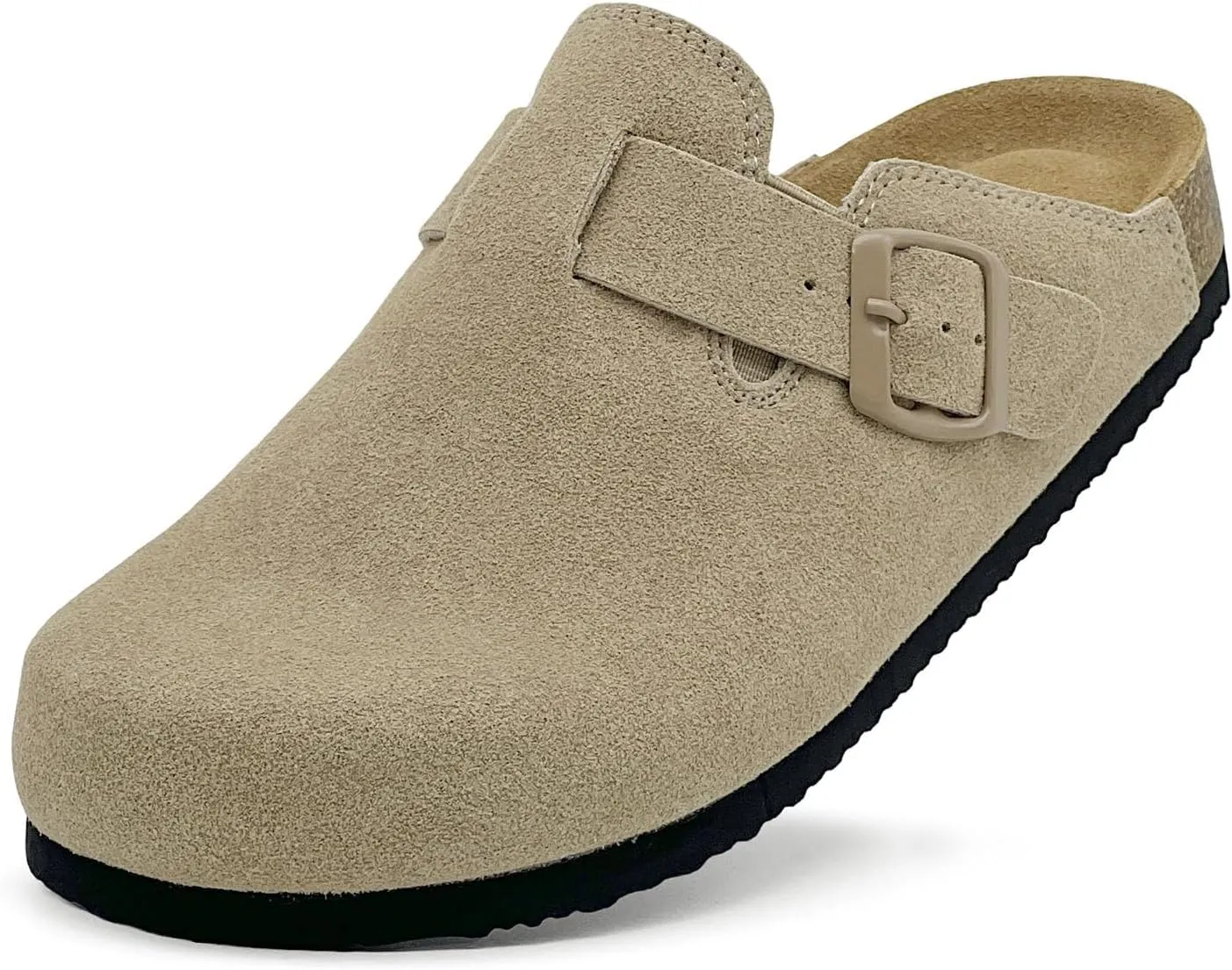 sharllen Women's Suede Clogs Leather Mules Arch Support Sandals Men's Potato Shoes Platform Boots Slippers for Women Comfort Cork Footbed Strap Adjustable Buckle