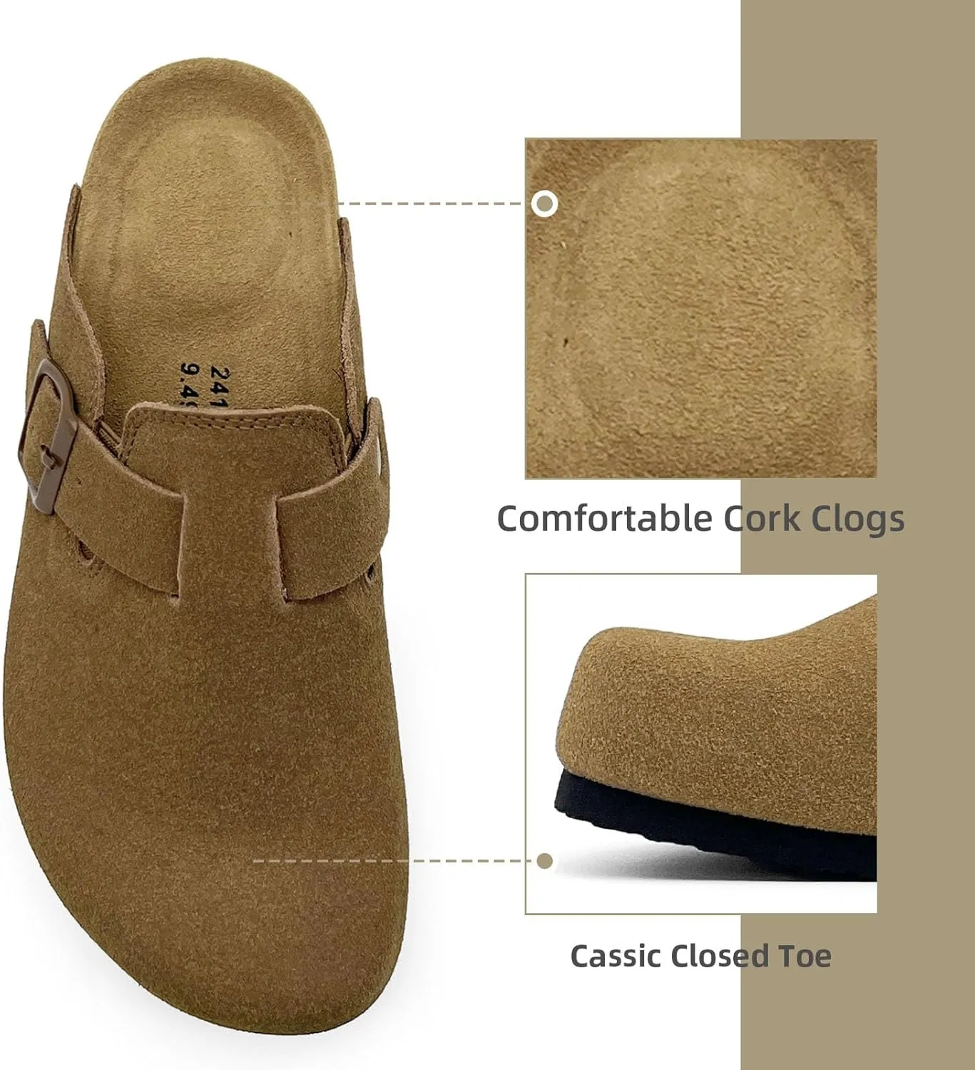sharllen Women's Suede Clogs Leather Mules Arch Support Sandals Men's Potato Shoes Platform Boots Slippers for Women Comfort Cork Footbed Strap Adjustable Buckle