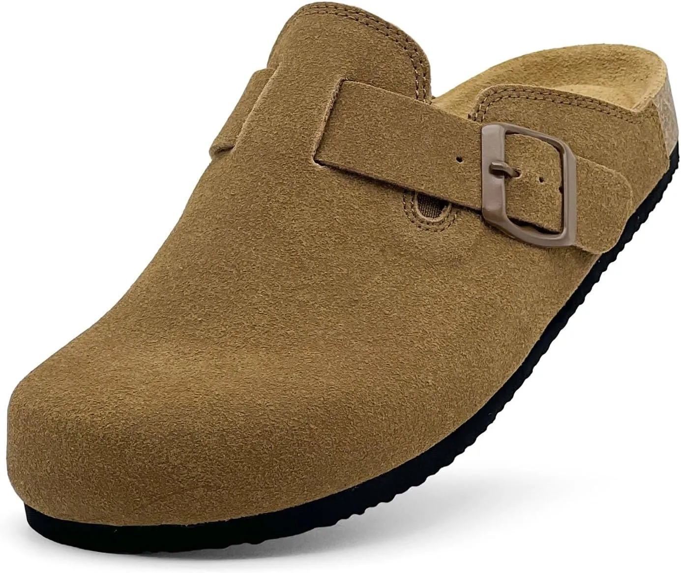 sharllen Women's Suede Clogs Leather Mules Arch Support Sandals Men's Potato Shoes Platform Boots Slippers for Women Comfort Cork Footbed Strap Adjustable Buckle