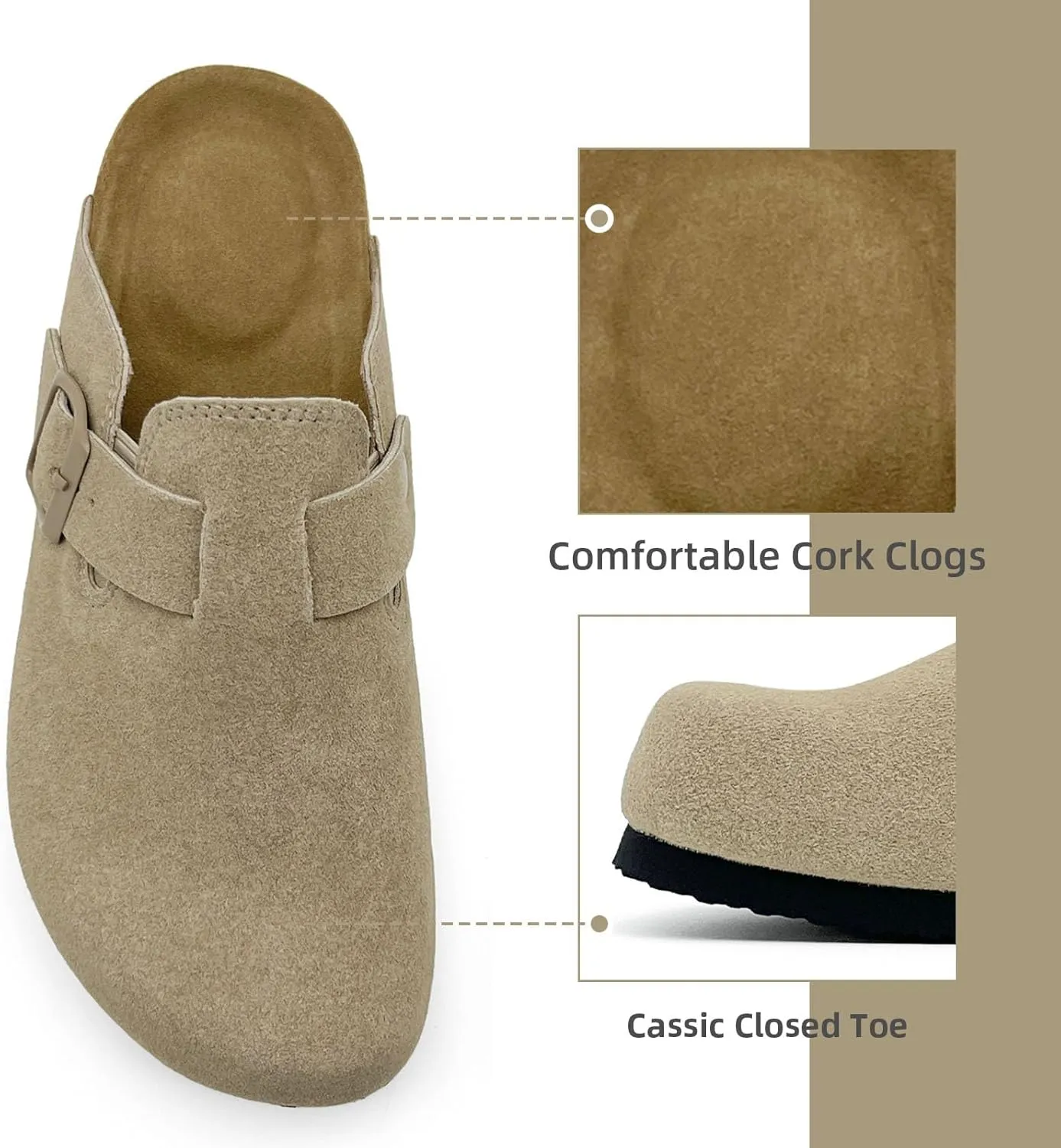 sharllen Women's Suede Clogs Leather Mules Arch Support Sandals Men's Potato Shoes Platform Boots Slippers for Women Comfort Cork Footbed Strap Adjustable Buckle