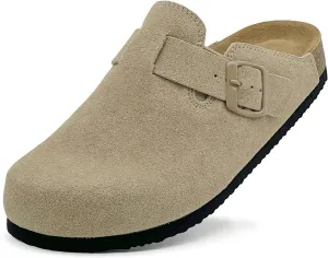 sharllen Women's Suede Clogs Leather Mules Arch Support Sandals Men's Potato Shoes Platform Boots Slippers for Women Comfort Cork Footbed Strap Adjustable Buckle
