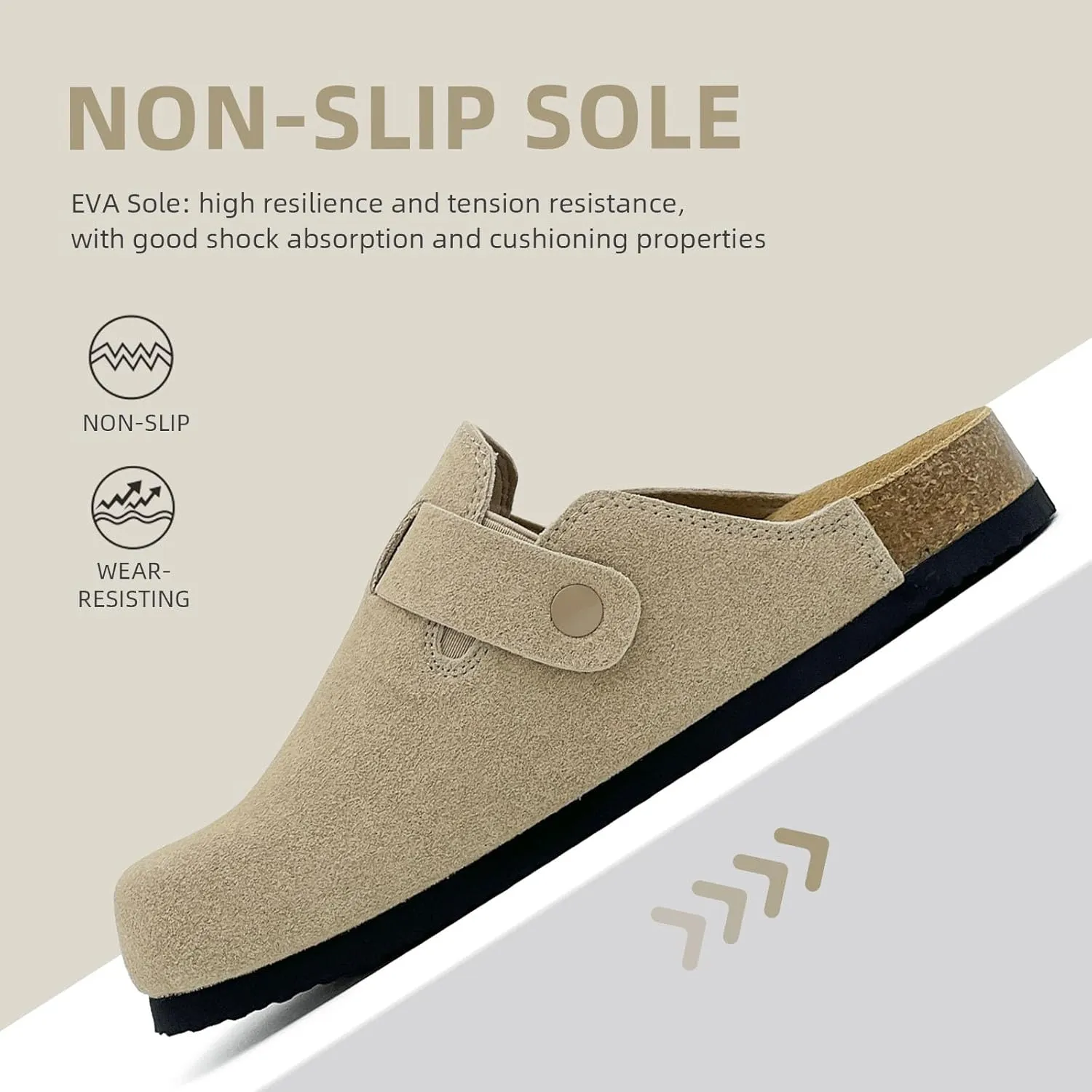 sharllen Women's Suede Clogs Leather Mules Arch Support Sandals Men's Potato Shoes Platform Boots Slippers for Women Comfort Cork Footbed Strap Adjustable Buckle