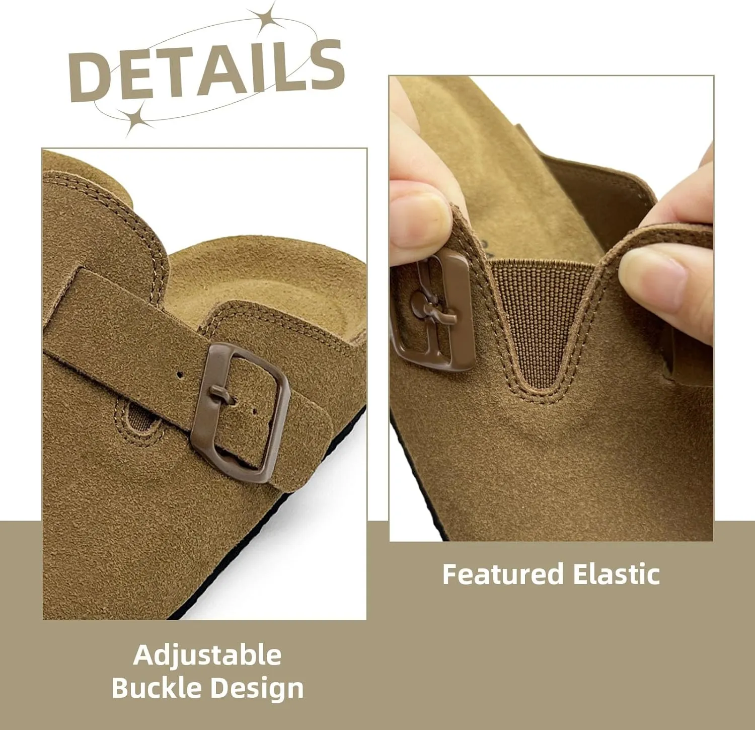 sharllen Women's Suede Clogs Leather Mules Arch Support Sandals Men's Potato Shoes Platform Boots Slippers for Women Comfort Cork Footbed Strap Adjustable Buckle
