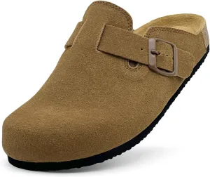 sharllen Women's Suede Clogs Leather Mules Arch Support Sandals Men's Potato Shoes Platform Boots Slippers for Women Comfort Cork Footbed Strap Adjustable Buckle