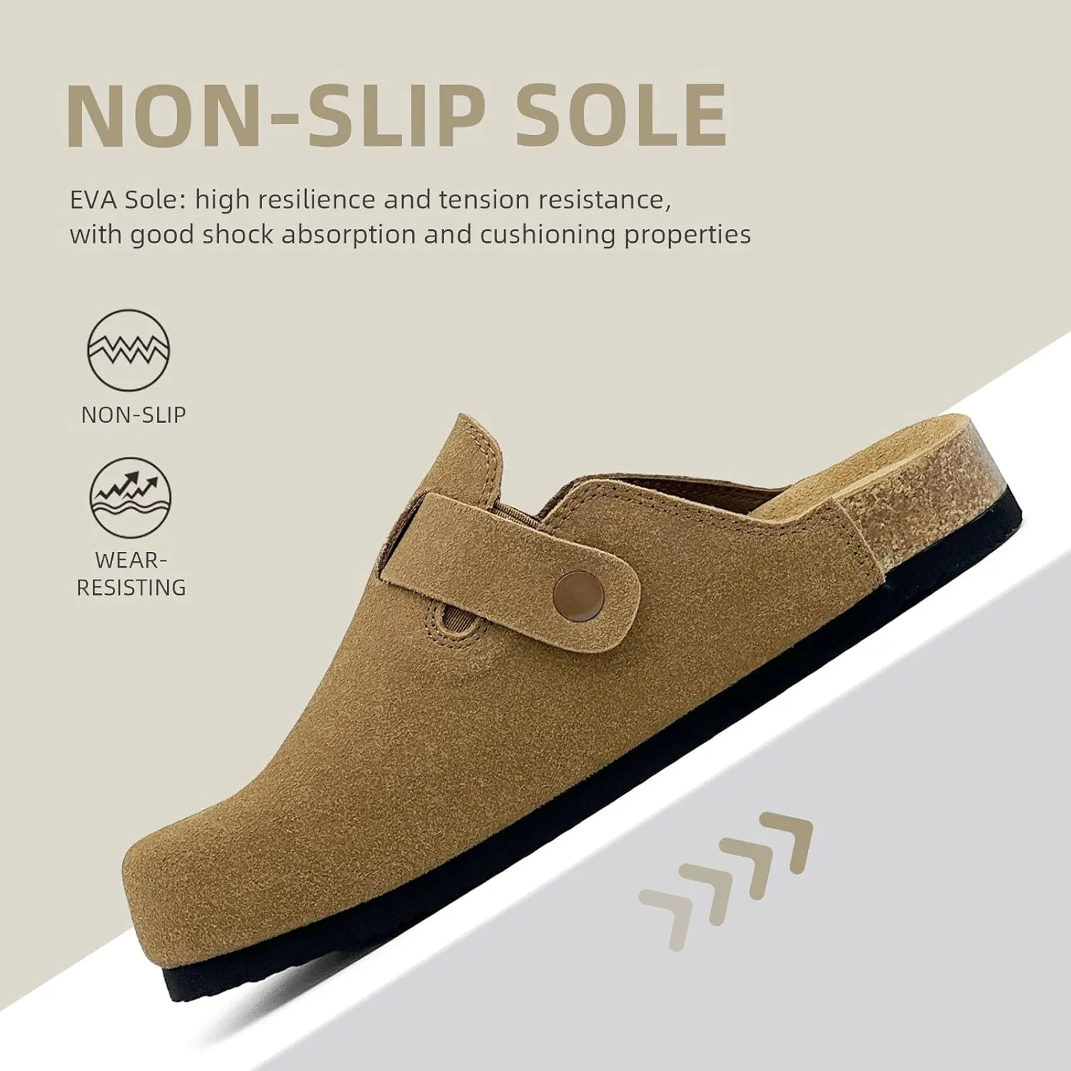 sharllen Women's Suede Clogs Leather Mules Arch Support Sandals Men's Potato Shoes Platform Boots Slippers for Women Comfort Cork Footbed Strap Adjustable Buckle
