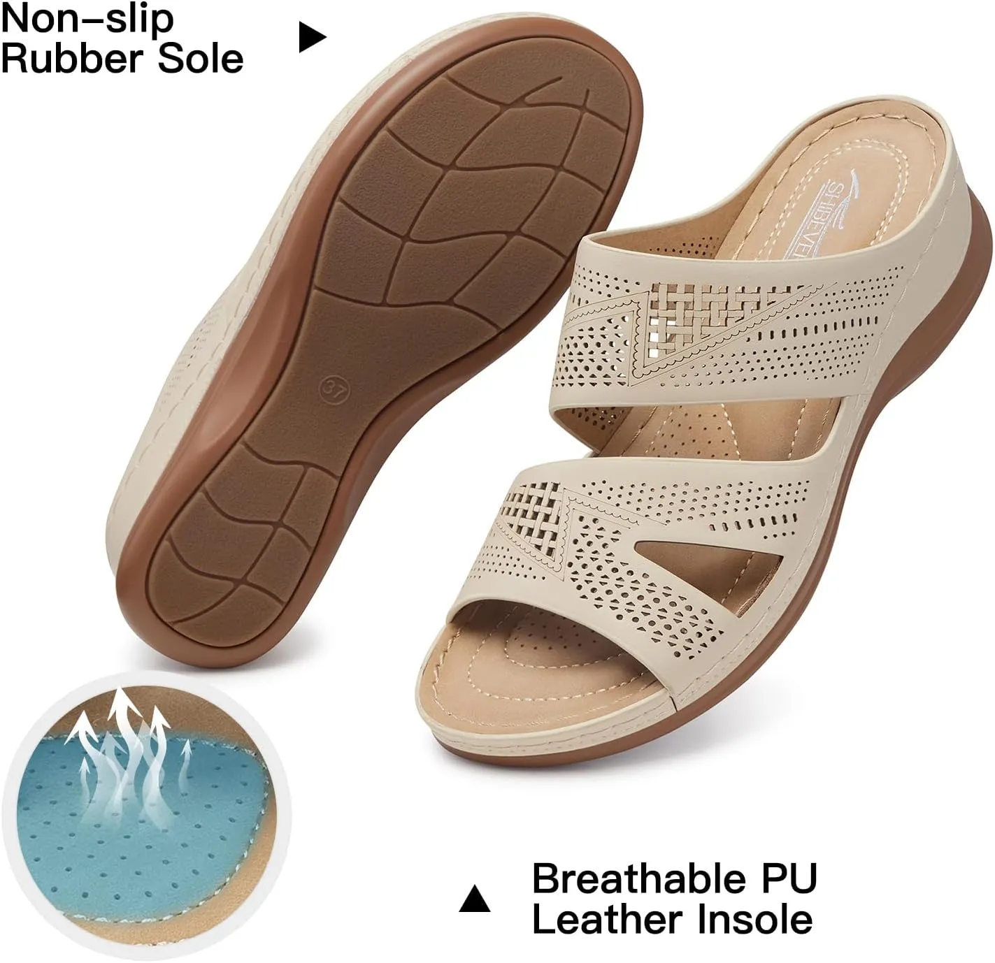SHIBEVER Wedge Sandals for Women Dressy: Summer Walking Sandals Woman Comfortable - Slip On Casual Open Toe Hollow Out Low Wedge Shoes