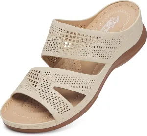 SHIBEVER Wedge Sandals for Women Dressy: Summer Walking Sandals Woman Comfortable - Slip On Casual Open Toe Hollow Out Low Wedge Shoes