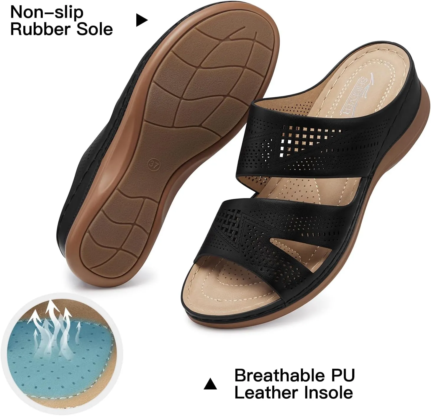 SHIBEVER Wedge Sandals for Women Dressy: Summer Walking Sandals Woman Comfortable - Slip On Casual Open Toe Hollow Out Low Wedge Shoes