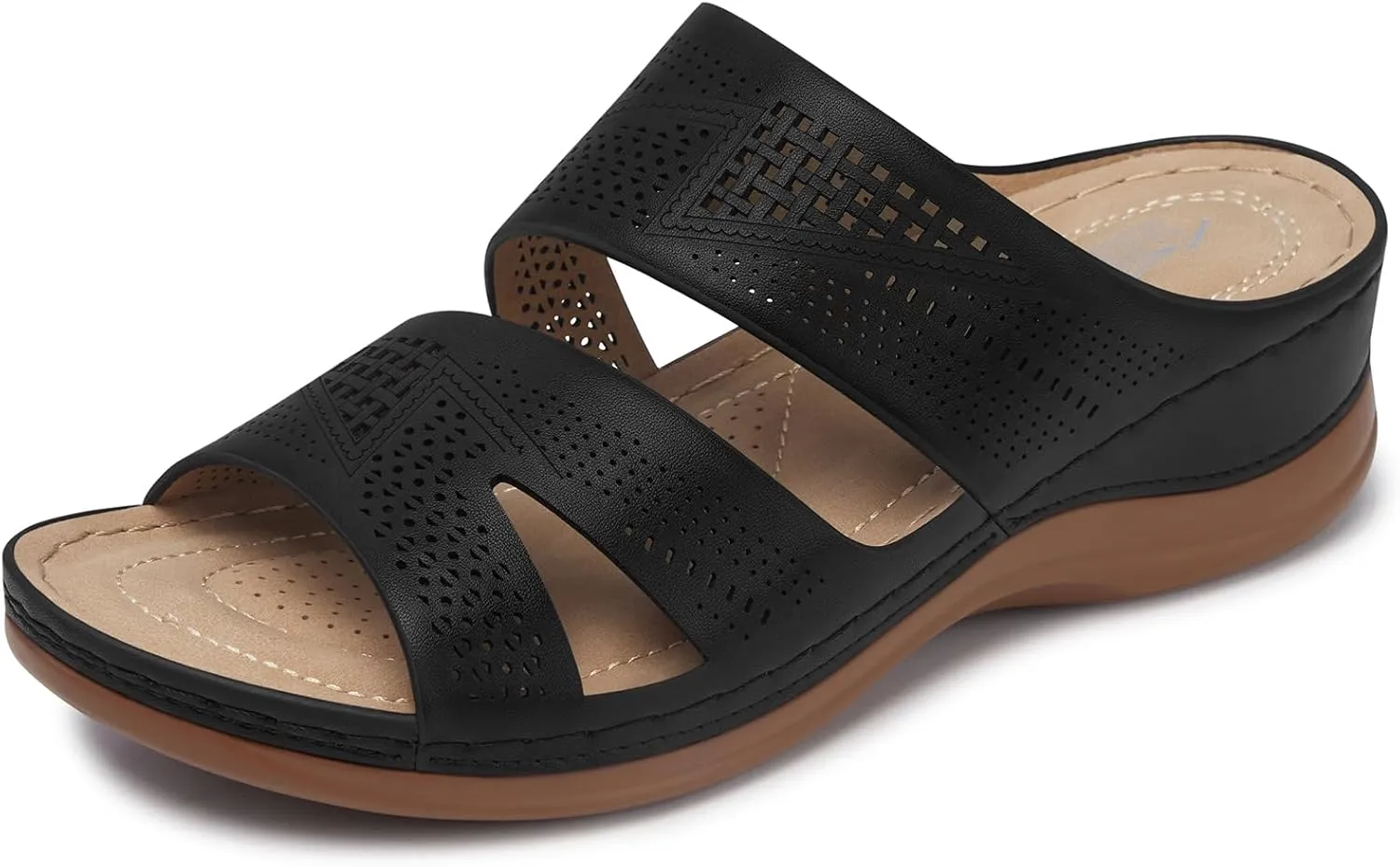 SHIBEVER Wedge Sandals for Women Dressy: Summer Walking Sandals Woman Comfortable - Slip On Casual Open Toe Hollow Out Low Wedge Shoes