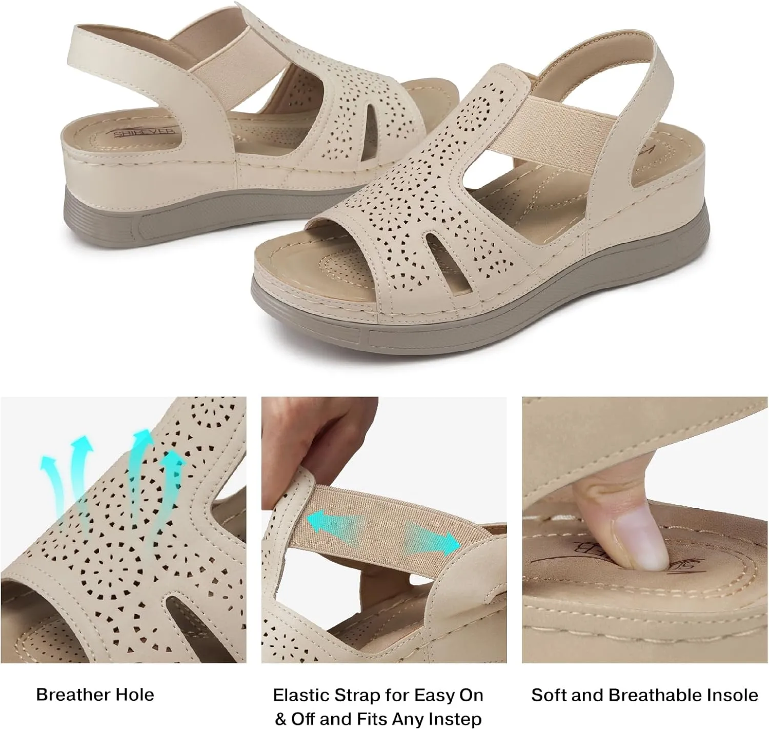 SHIBEVER Wedge Sandals Women Comfortable: Sandals for Women 2025 Dressy Summer Ankle Strap Open Toe Low Heel Platform Wedges Shoes