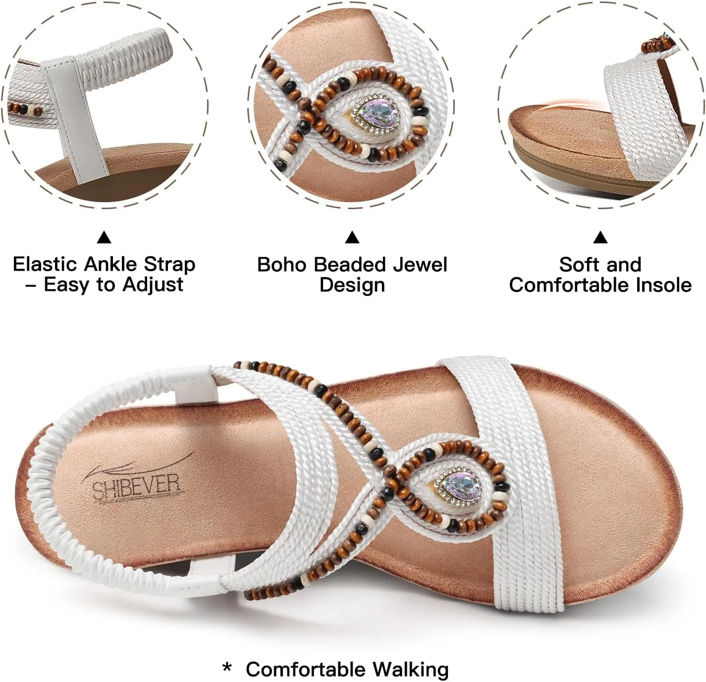 SHIBEVER Womens Wedge Sandals Low: Elastic Ankle Strap Wedge Sandals - Dressy Sandals Women - Comfortable Open Toe