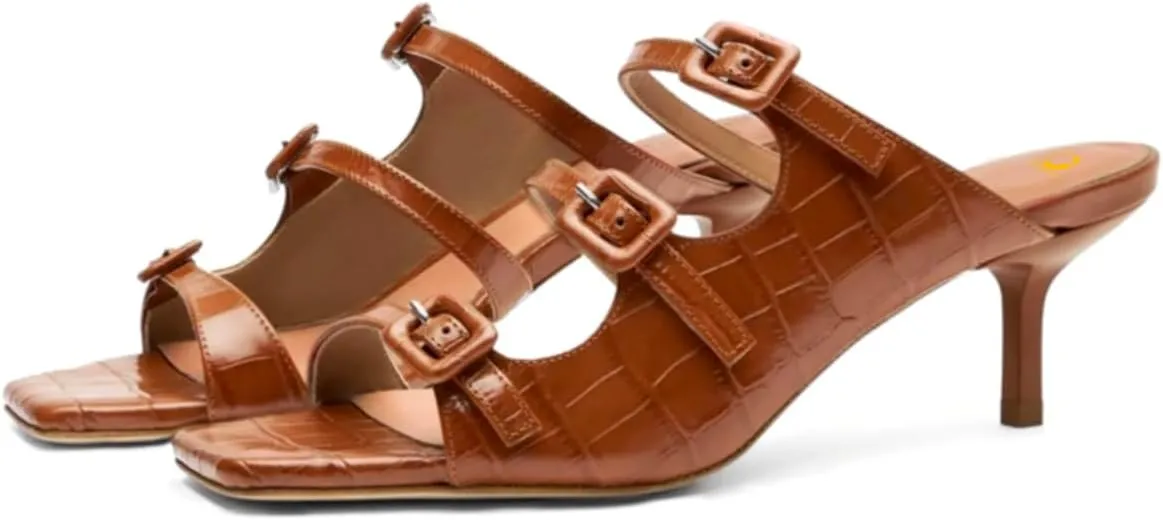 SHODENSE Women Kitten Heels Mules Square Open Toe Sandals Suede 2 Inch Mid Heels Slippers Buckle Strappy Patent Crocodile Mule Clogs Peep Toe Slip-Ons Comfortable Slides Shoes Dressy Fashion 4-11 M US