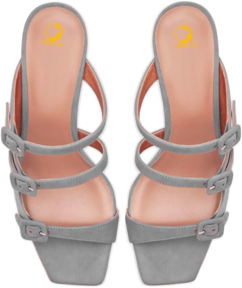 SHODENSE Women Kitten Heels Mules Square Open Toe Sandals Suede 2 Inch Mid Heels Slippers Buckle Strappy Patent Crocodile Mule Clogs Peep Toe Slip-Ons Comfortable Slides Shoes Dressy Fashion 4-11 M US