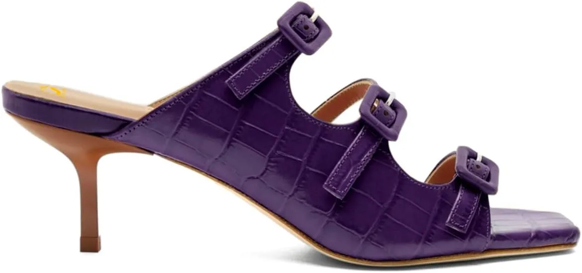 SHODENSE Women Kitten Heels Mules Square Open Toe Sandals Suede 2 Inch Mid Heels Slippers Buckle Strappy Patent Crocodile Mule Clogs Peep Toe Slip-Ons Comfortable Slides Shoes Dressy Fashion 4-11 M US