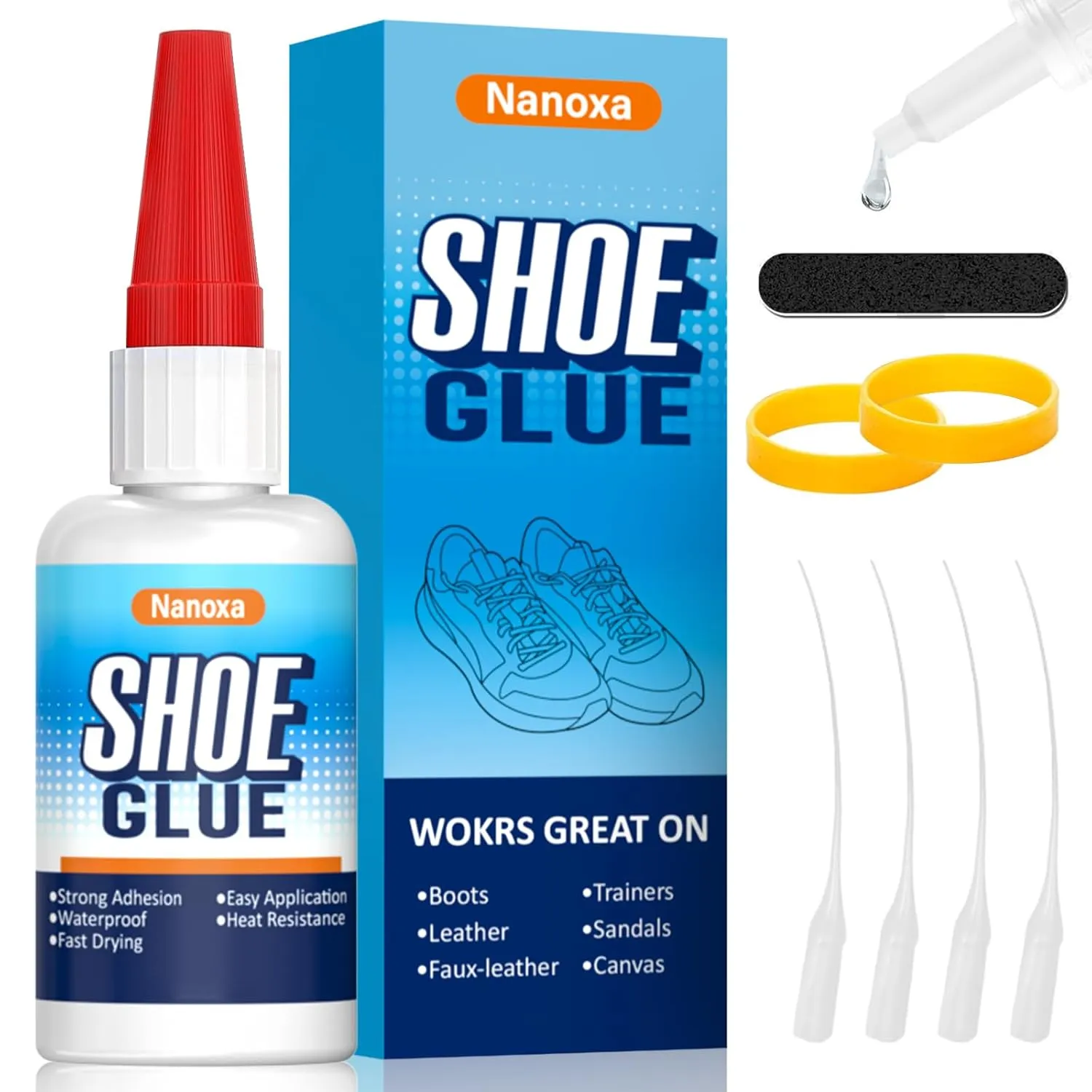 Shoe Glue, 34g Super Strong Shoe Glue Sole Repair Kit, Waterproof & Fast Drying Shoe Repair Adhesive for Sole, Sneaker, Leather, Boot, Heel, Sandal, Handbags and More