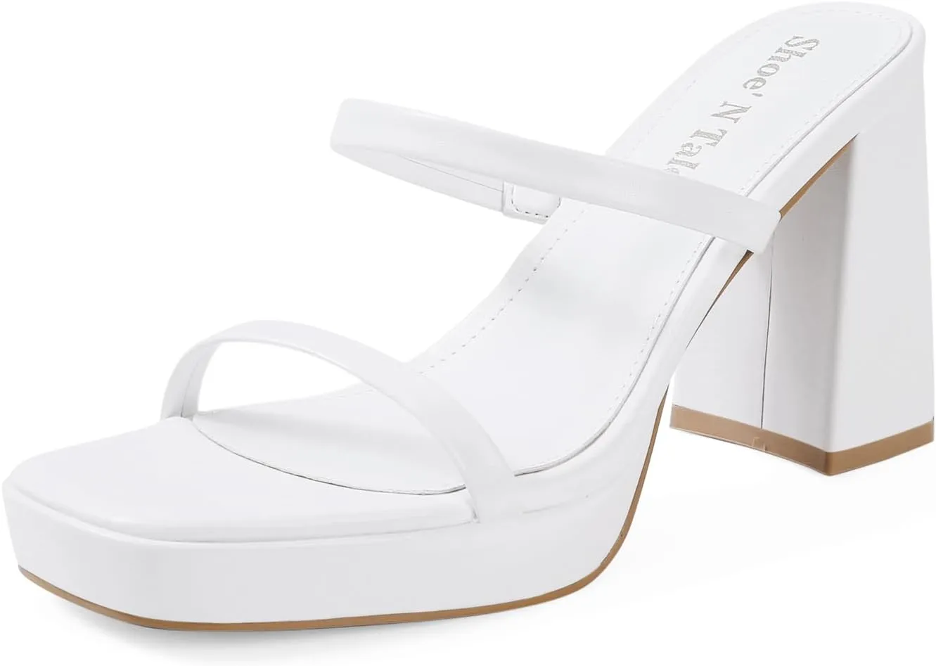 Shoe'N Tale Women's Strappy Pearl Heels Chunky Heels Block Platform Heeled Sandals Square Toe Slip On Comfortable Fashion Dress Shoes