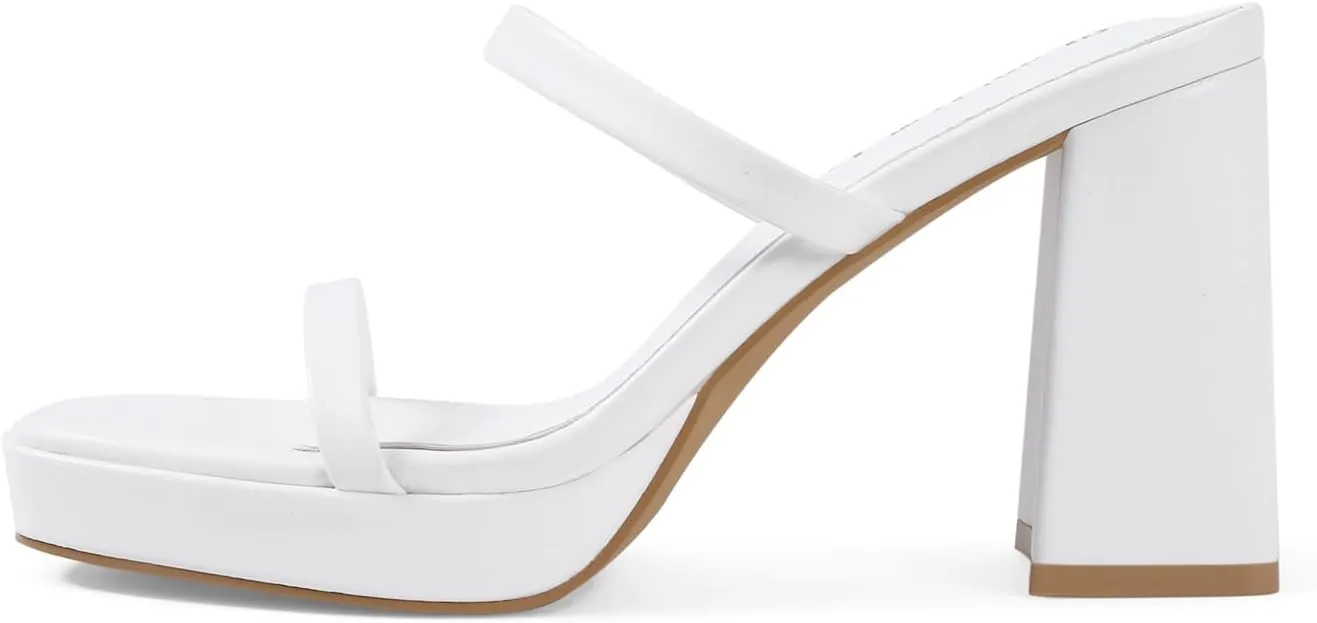 Shoe'N Tale Women's Strappy Pearl Heels Chunky Heels Block Platform Heeled Sandals Square Toe Slip On Comfortable Fashion Dress Shoes