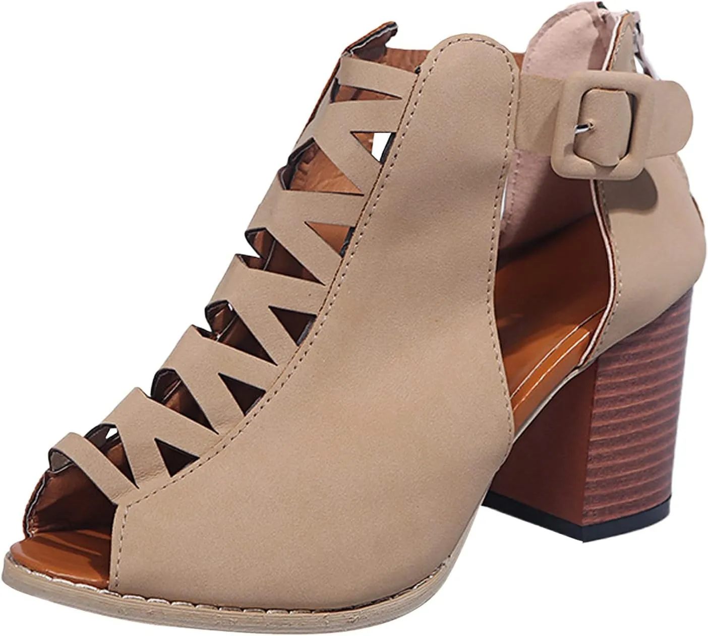 Shoes for Women Dressy, Womens Sandals Suede Peep Toe Ankle Booties Cut Out Stacked Block Heel Ankle Boots