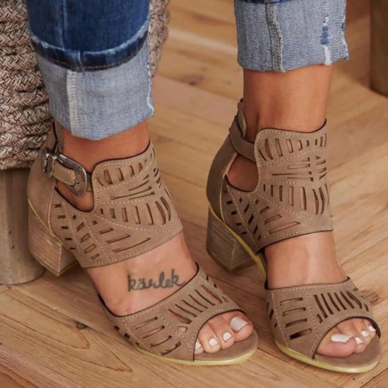 Shoes for Women Dressy, Womens Sandals Suede Peep Toe Ankle Booties Cut Out Stacked Block Heel Ankle Boots
