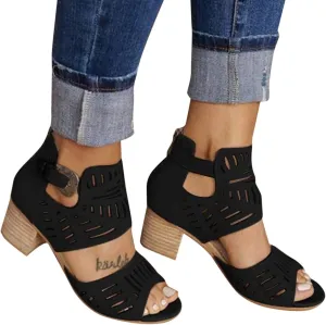 Shoes for Women Dressy, Womens Sandals Suede Peep Toe Ankle Booties Cut Out Stacked Block Heel Ankle Boots