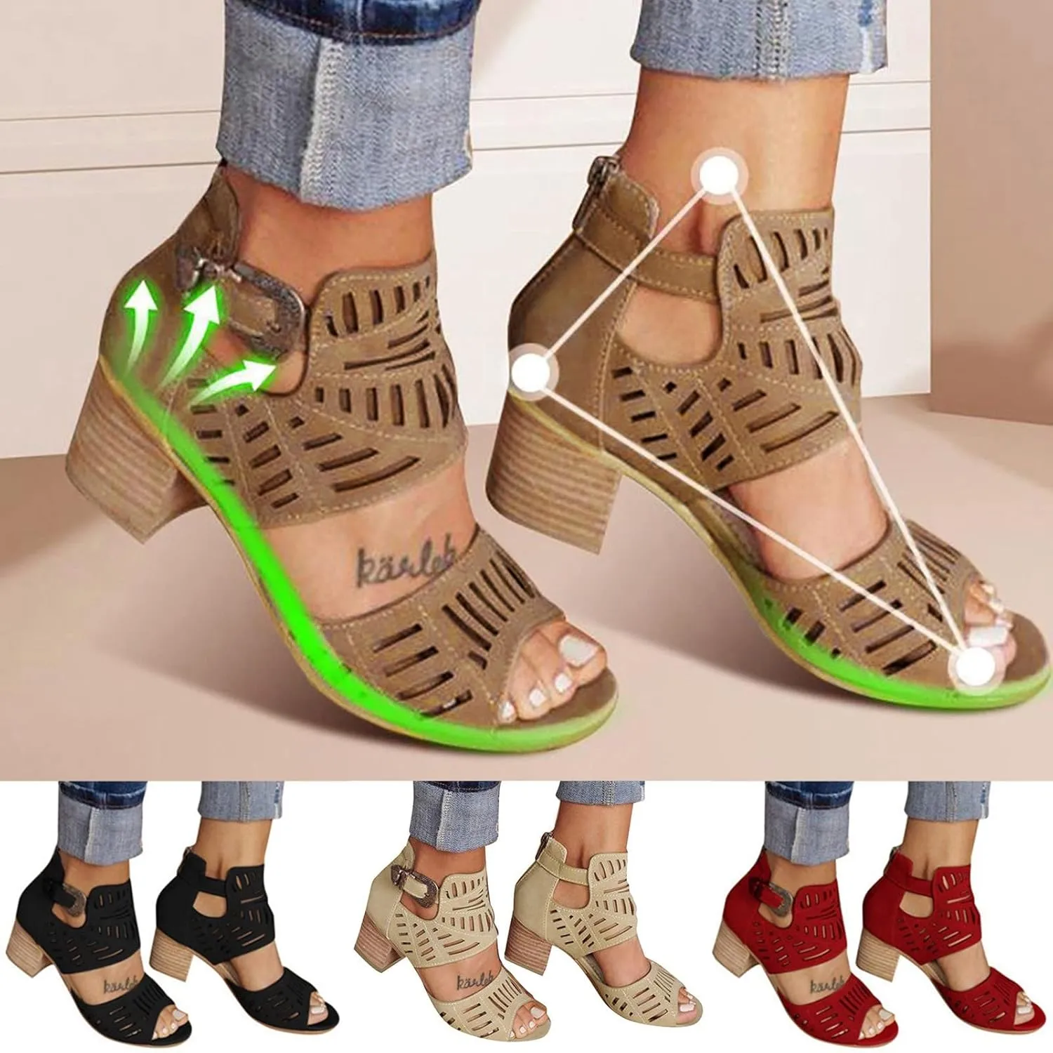 Shoes for Women Dressy, Womens Sandals Suede Peep Toe Ankle Booties Cut Out Stacked Block Heel Ankle Boots
