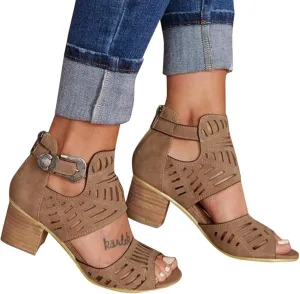 Shoes for Women Dressy, Womens Sandals Suede Peep Toe Ankle Booties Cut Out Stacked Block Heel Ankle Boots