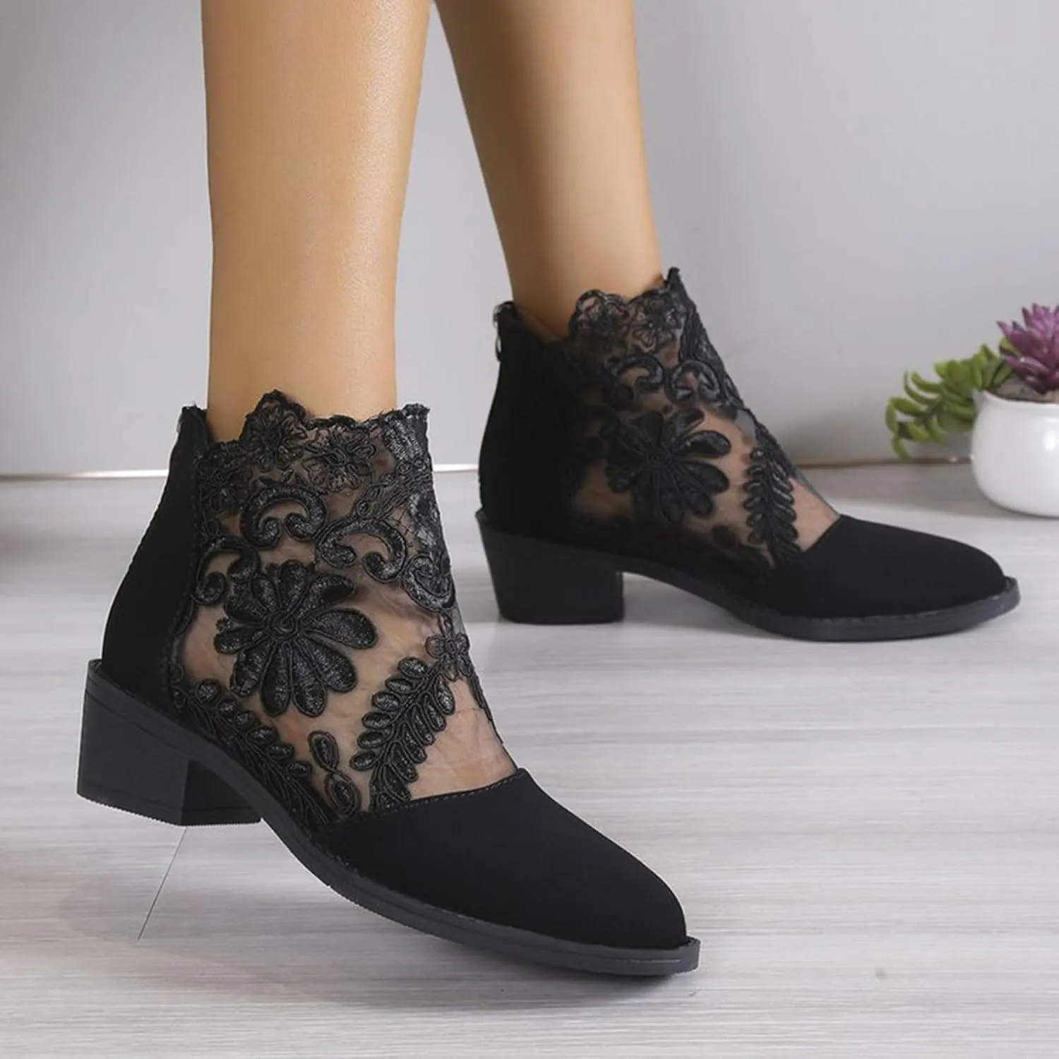 Shoes for Women Sandals, Womens Sandals Sexy Hollow Floral Lace Chunky High Heels Peep Toe Platform Boots