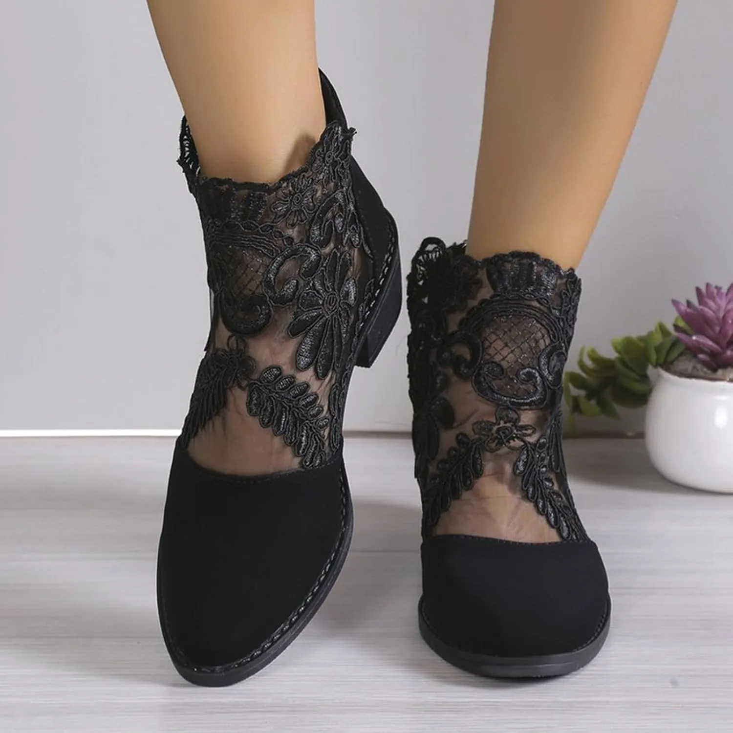 Shoes for Women Sandals, Womens Sandals Sexy Hollow Floral Lace Chunky High Heels Peep Toe Platform Boots