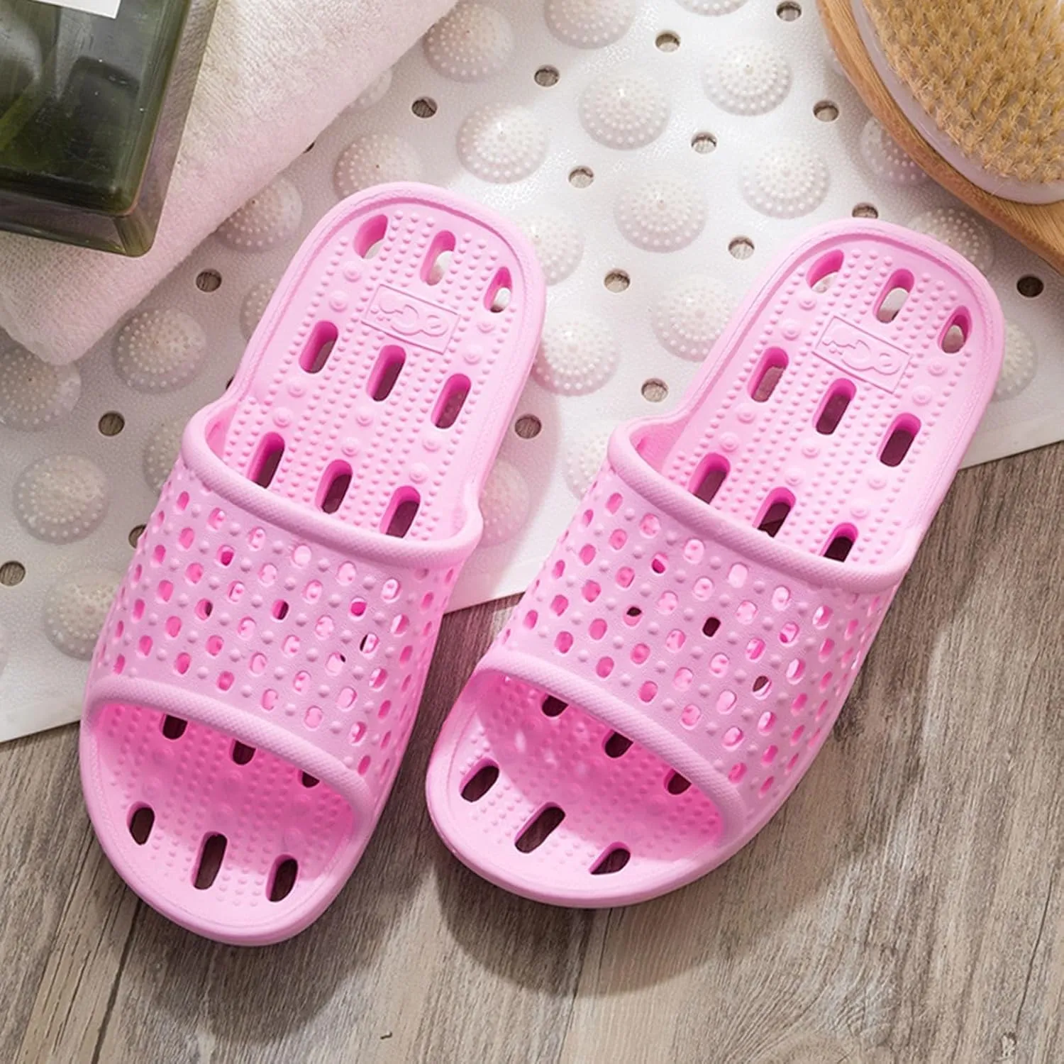 Shower Shoes for Women Men Massage Pool Slides with Comfortable Sole Quick Drying Beach Sandals Non Slip Summer Bathroom Indoor Houso Slippers with Drain Holes Durable Outdoor Walking Slipper