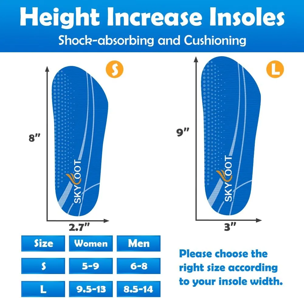 Skyfoot 3 Layers Adjustable Height Increase Shoe Insoles for Height Boosting, 3/4 Length 1 Inch Up Comfy Heel Lifts Inserts (Blue, Women 5-9, Men 6-8)