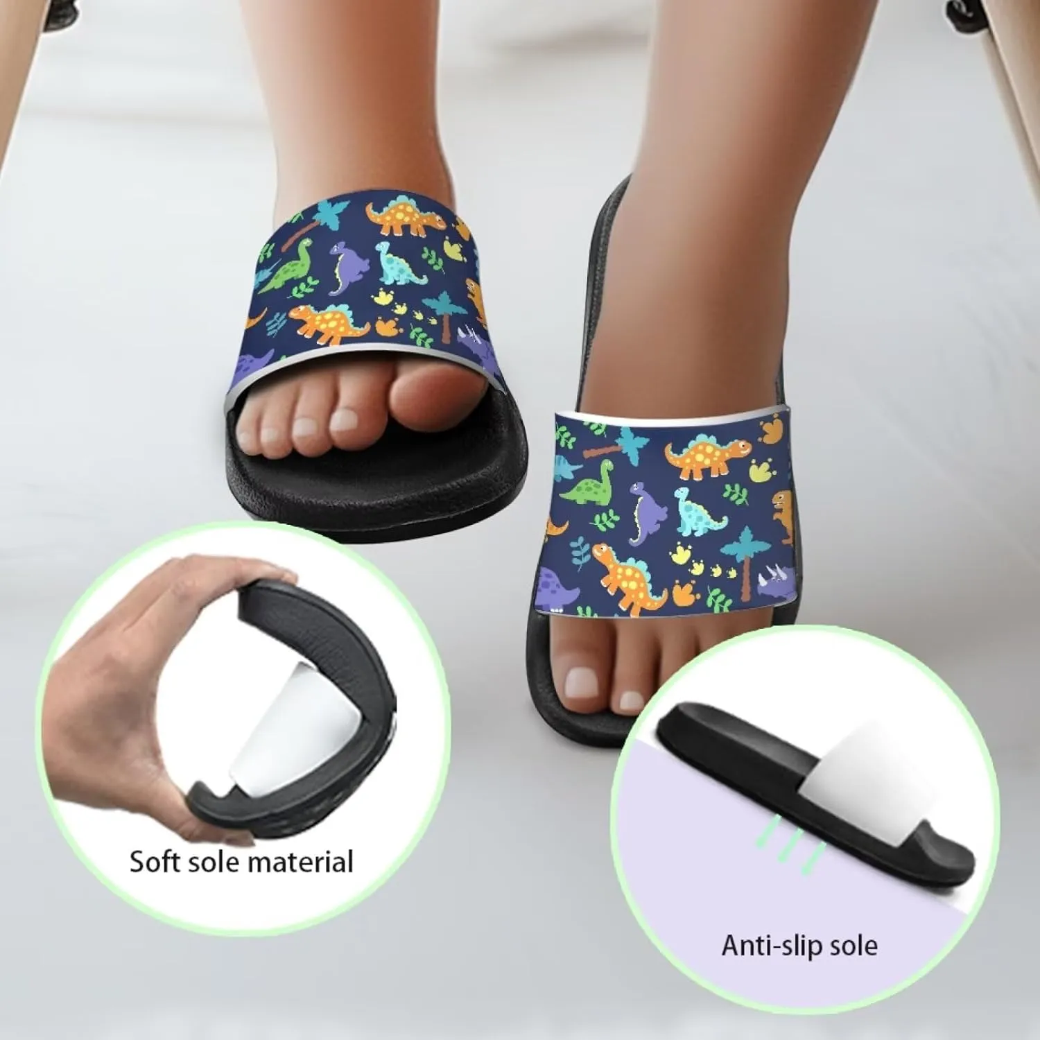 Slide Sandals Non-Slip Youth Pool Shower Shoes Open Toe Design Thick Sole Living Room Sandals