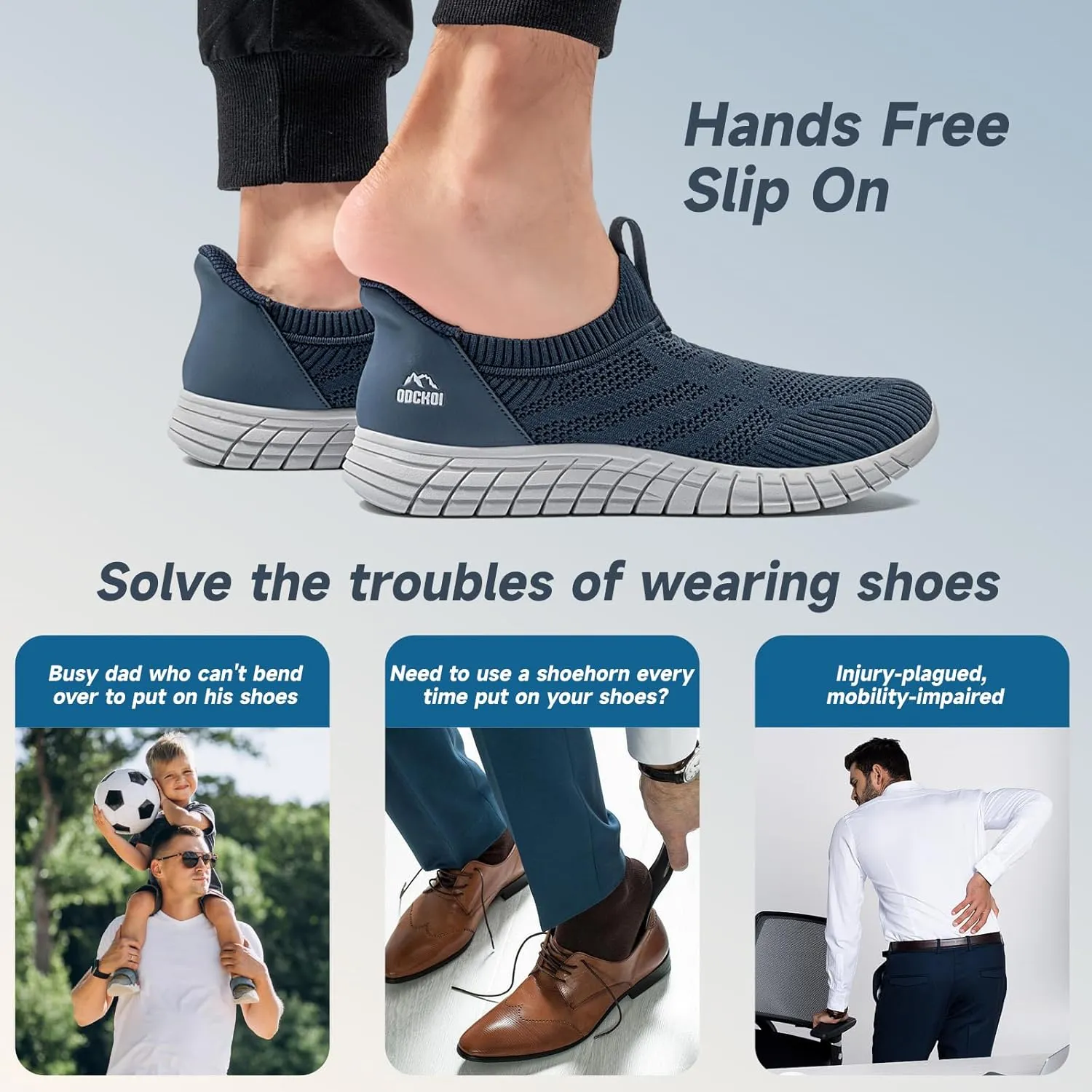 Slip in Mens Hands Free Slip On Sneakers Non Slip Breathable Walking Shoes Athletic Gym Workout Casual Shoes Fashion Loafers