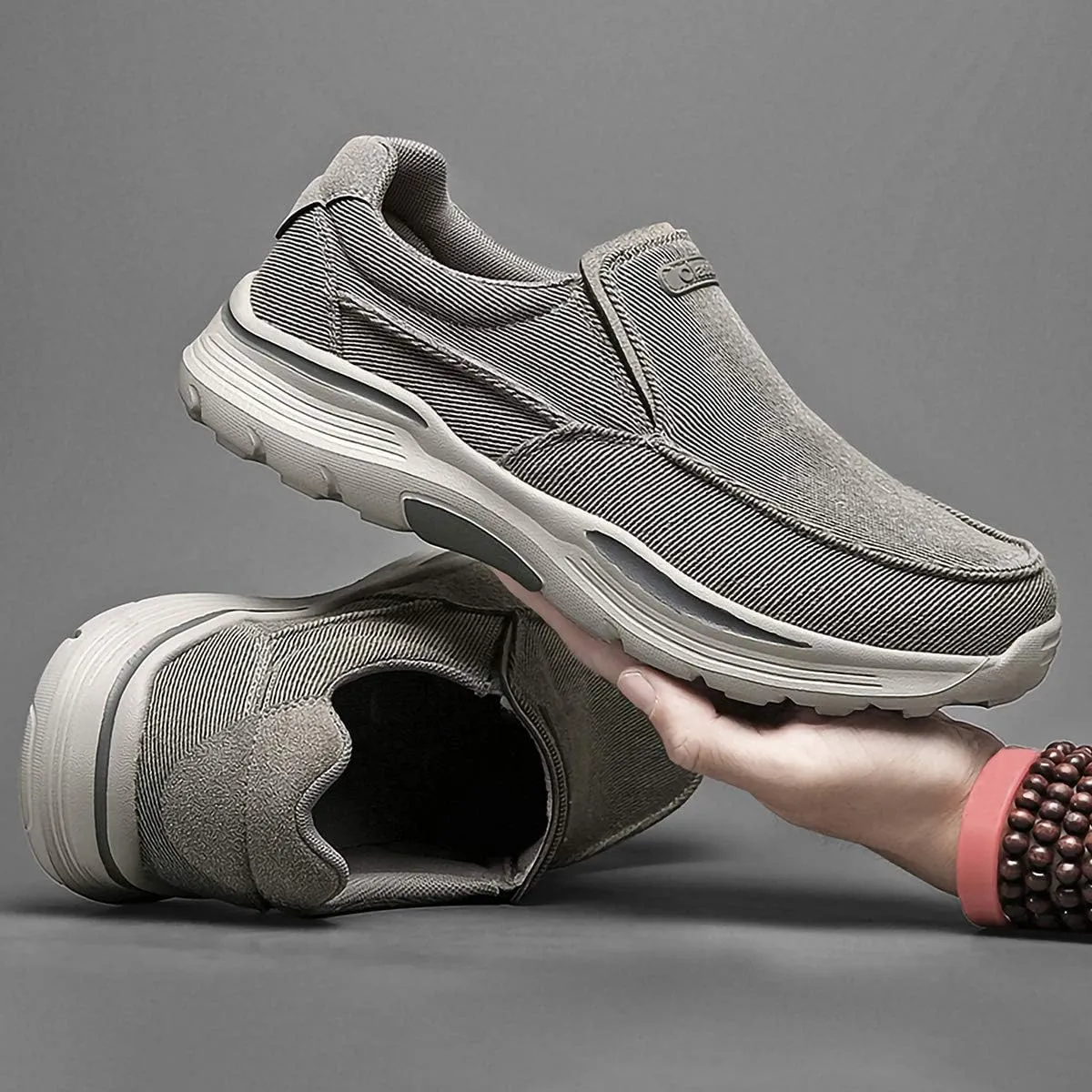 SNEKARMIN Men's Spring/Autumn Canvas Loafers - Comfortable Breathable Driving Shoes, Grey