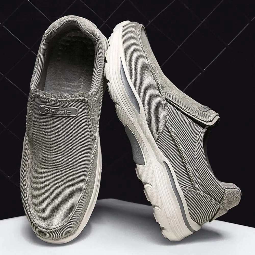 SNEKARMIN Men's Spring/Autumn Canvas Loafers - Comfortable Breathable Driving Shoes, Grey